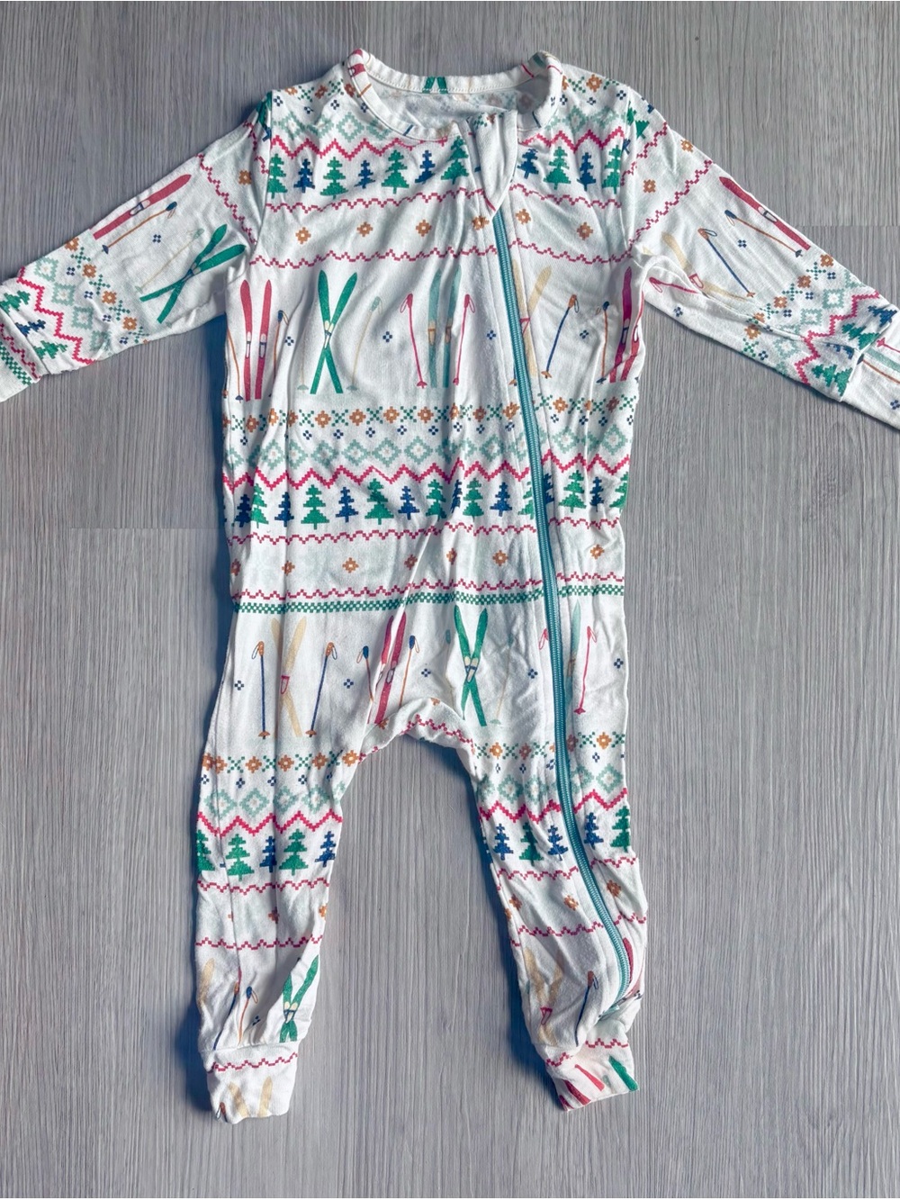 Pink Chicken NY Ski Fair Isle Bamboo Romper- Size 12M